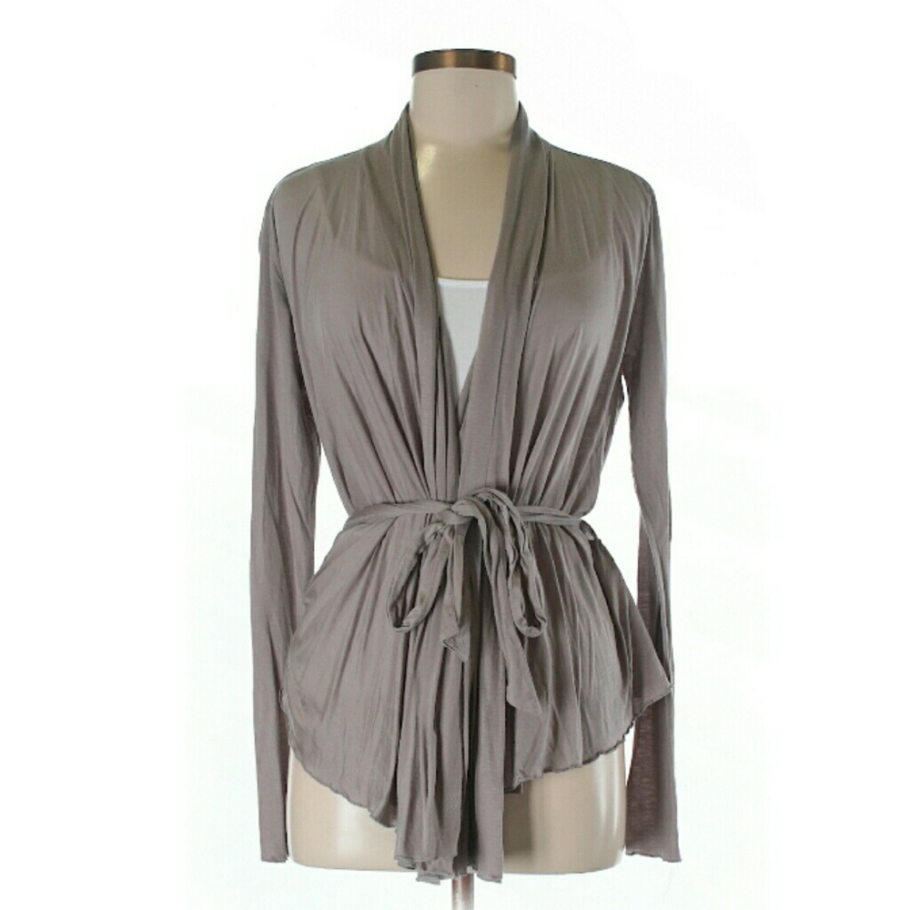 BR~ Taupe/Grey Lyocell Drapey-Waterfall Cardigan